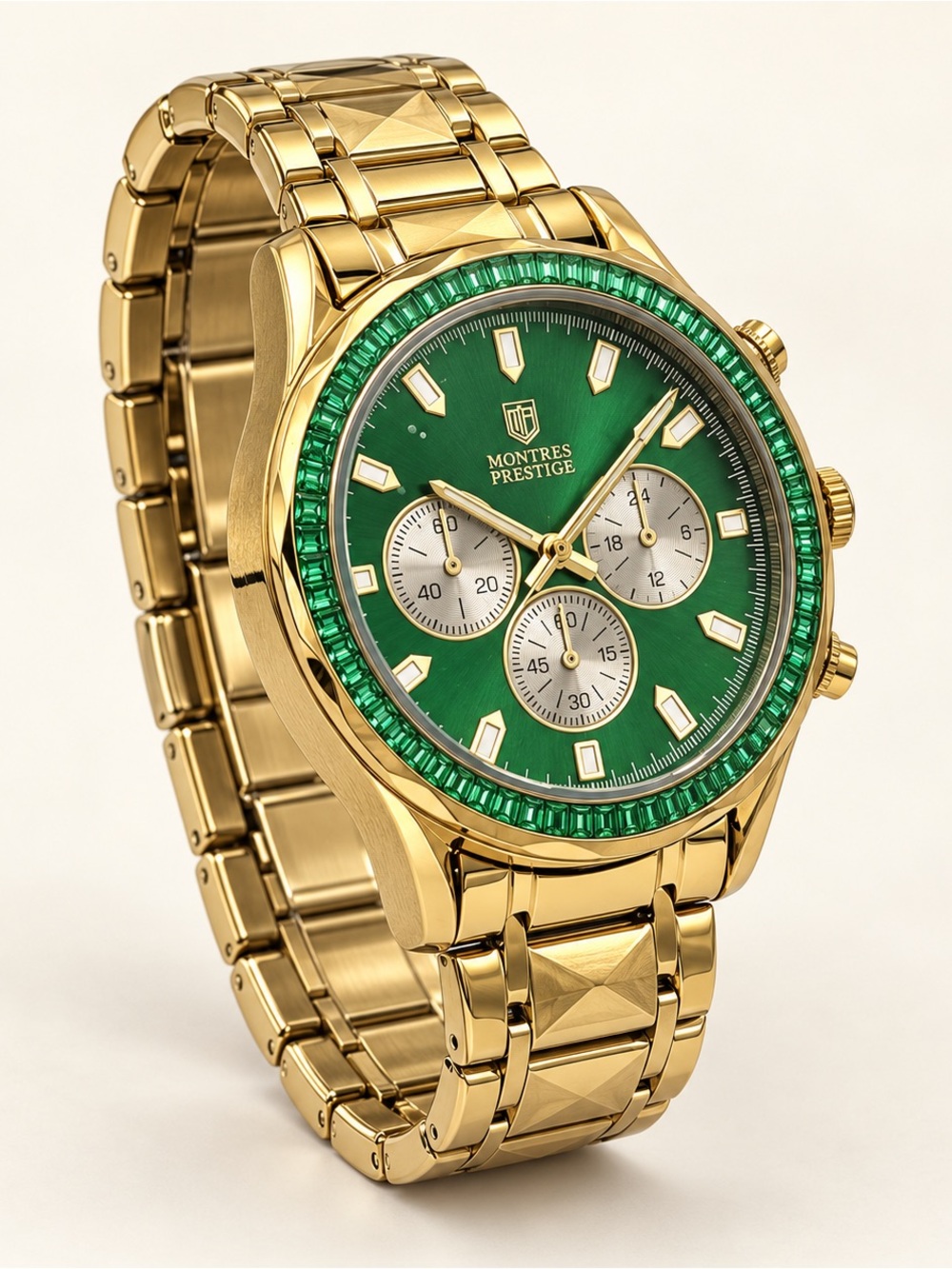 Montres Prestige MPW-0351 Gold Green Men’s Watch 44mm NWT